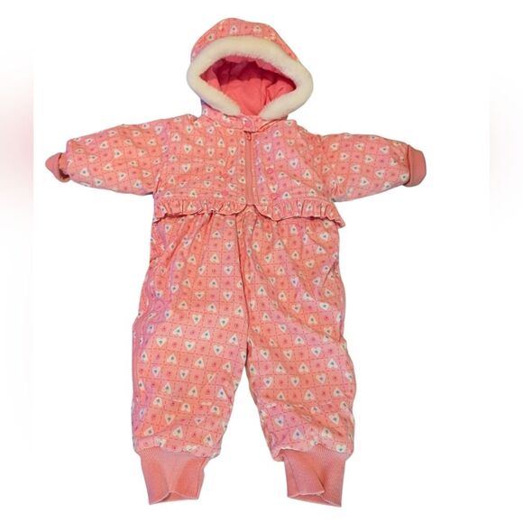 Gymboree Rainbow Tag Vintage Girl Pink Heart Floral  Print Winter Snow Suit Coat - Picture 1 of 7